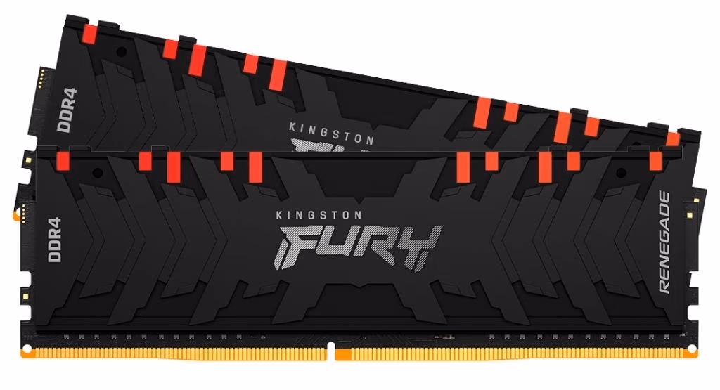 64GB (Kit of 2*32GB) DDR4-3600  Kingston FURY® Renegade DDR4 RGB, PC28800, CL18, 2Rx8, 1.35V, Symmetric BLACK Large heat spreader, Dynamic RGB effects featuring Kingston FURY Infrared Sync technology, Intel XMP Ready 2.0 (Extreme Memory Profiles)