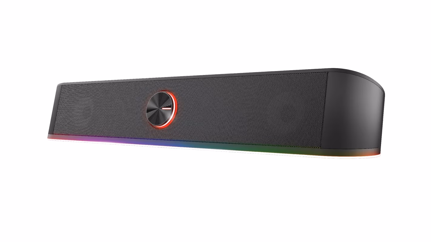 Trust Gaming GXT 619 Thorne RGB Illuminated Soundbar, 2.0 Stereo speakers with 12W of peak power provide a solid gaming experience, Black 