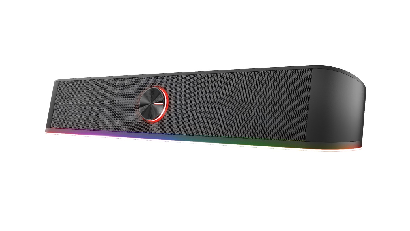 Trust Gaming GXT 619 Thorne RGB Illuminated Soundbar, 2.0 Stereo speakers with 12W of peak power provide a solid gaming experience, Black photo 1