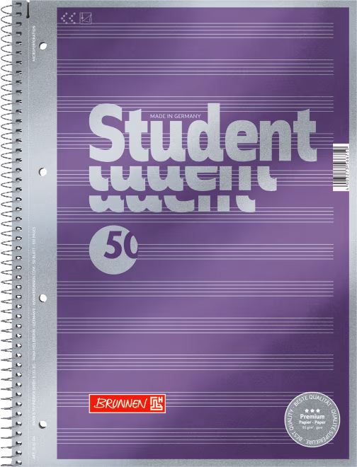 Notebook Brunnen A4 College-Block pe spirala, pentru note, 50 foi 90 g/m2, Coperta Lilac Metallic 