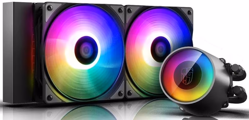 DEEPCOOL Liquid Cooler "CASTLE 240RGB V2", Anti-leak Tech, LGA2066/2011-v3/2011/LGA1200/1151/1150/115 &TRX4/TR4/AM4/AM3+/AM3/AM2+/AM2/FM2+/FM2/FM1, 2x TF120 fan, RGB , fans: 500~1800rpm, pump: 2550rpm, 17.8~30dBA, 69.34CFM, 4-pin PWM 
