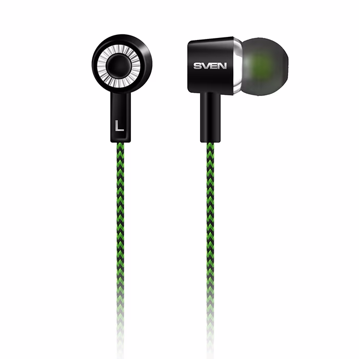 SVEN E-107, Stereo In-ear earbuds, 20-20000 Hz, 32ohm, Non-tangling cable with fabric braid, 1.2m, 3.5 mm (3 pin) connector 