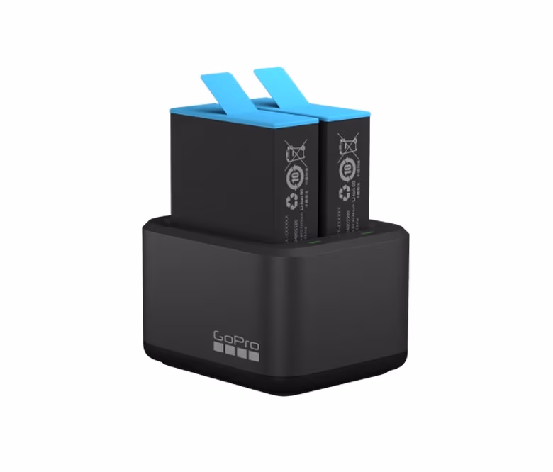 GoPro Dual Battery Charger + Battery (HERO9 Black) - Conveniently charges 2xHERO9 Black camera batteries simultaneously. Includes a spare 1720mAh lithium-ion rechargeable battery for HERO9 Black.