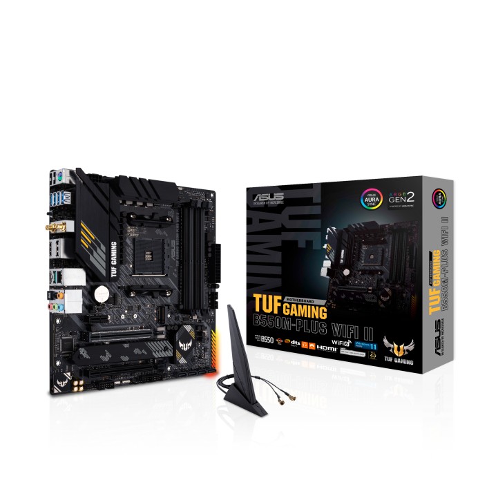 ASUS TUF GAMING B550M-PLUS WIFI II, Socket AM4, 10Phases, AMD B550, Dual 4xDDR4-4866, APU AMD graphics, HDMI, DP, 2xPCIeX16 4.0, 4xSATA3, RAID, 1xPCIeX1, RAID, 2xM.2 4.0, S1200A HDA, SPDIF, 2.5GbE LAN, WiFi6/BT, 2xUSB3.2 Gen 2(A+C), 6xUSB3.2, Aura Sync RG photo 1