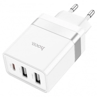 USB Charger  HOCO N21 Pro Tourer Three-port, 1 x USB-C + 2 x USB, USB-C: up to 30W, USB-A 1/2: up to 20W, up to PD30W / QC3.0, White