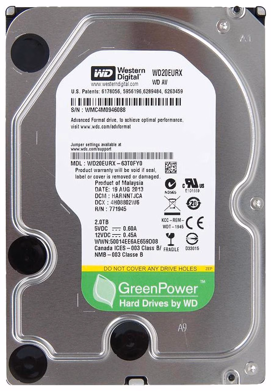 3.5" HDD 2.0TB  Western Digital WD20EURX  AV-GP™, IntelliPower, 64Mb, SATAIII, FR 