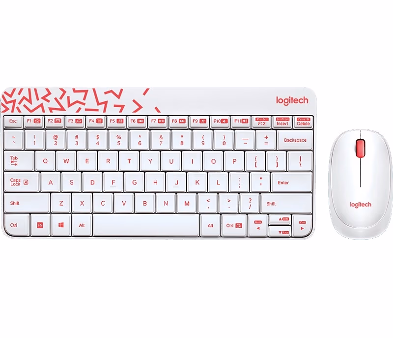 Logitech Wireless Desktop MK240 Nano USB, Keyboard + Mouse, 2.4GHz nano USB receiver, White/Red, Retail 