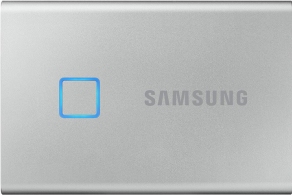 M.2 External SSD 500GB Samsung T7 Touch USB 3.2, Silver, USB-C, Fingerprint Security, Includes USB-C to A / USB-C to C cables, Sequential Read/Write: up to 1050/1000 MB/s, V-NAND (TLC), Windows/Mac/PS4/Xbox One compatible, Light, Portable, Durable thumbnav 1