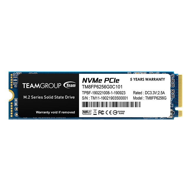 M.2 NVMe SSD 256GB Team Group MP33, Interface: PCIe3.0 x4 / NVMe1.3, M2 Type 2280 form factor, Sequential Reads 1600 MB/s, Sequential Writes 1000 MB/s, Max Random 4k Read 160K / Write 200K IOPS, SLC Caching, ECC, NAND 3D TLC photo 1