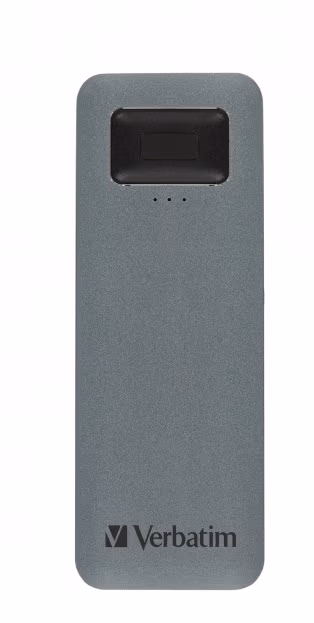 M.2 External SSD 512GB  Verbatim USB-C Executive Fingerprint Secure, Sequential Read/Write: up to 324/358 MB/s, Windows®, Mac, USB-C adapter included, Light, Portable, Durable, Ultra-compact aluminum housing