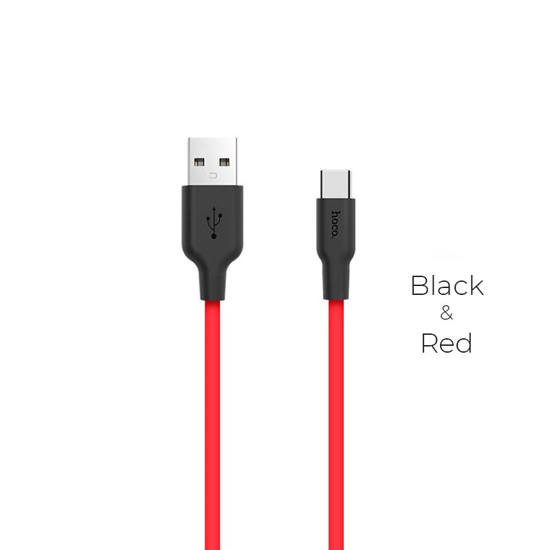 Кабель USB на USB-C HOCO  X21 Silicone / 1m / Silicone / up to 2A / Black/Red photo 1