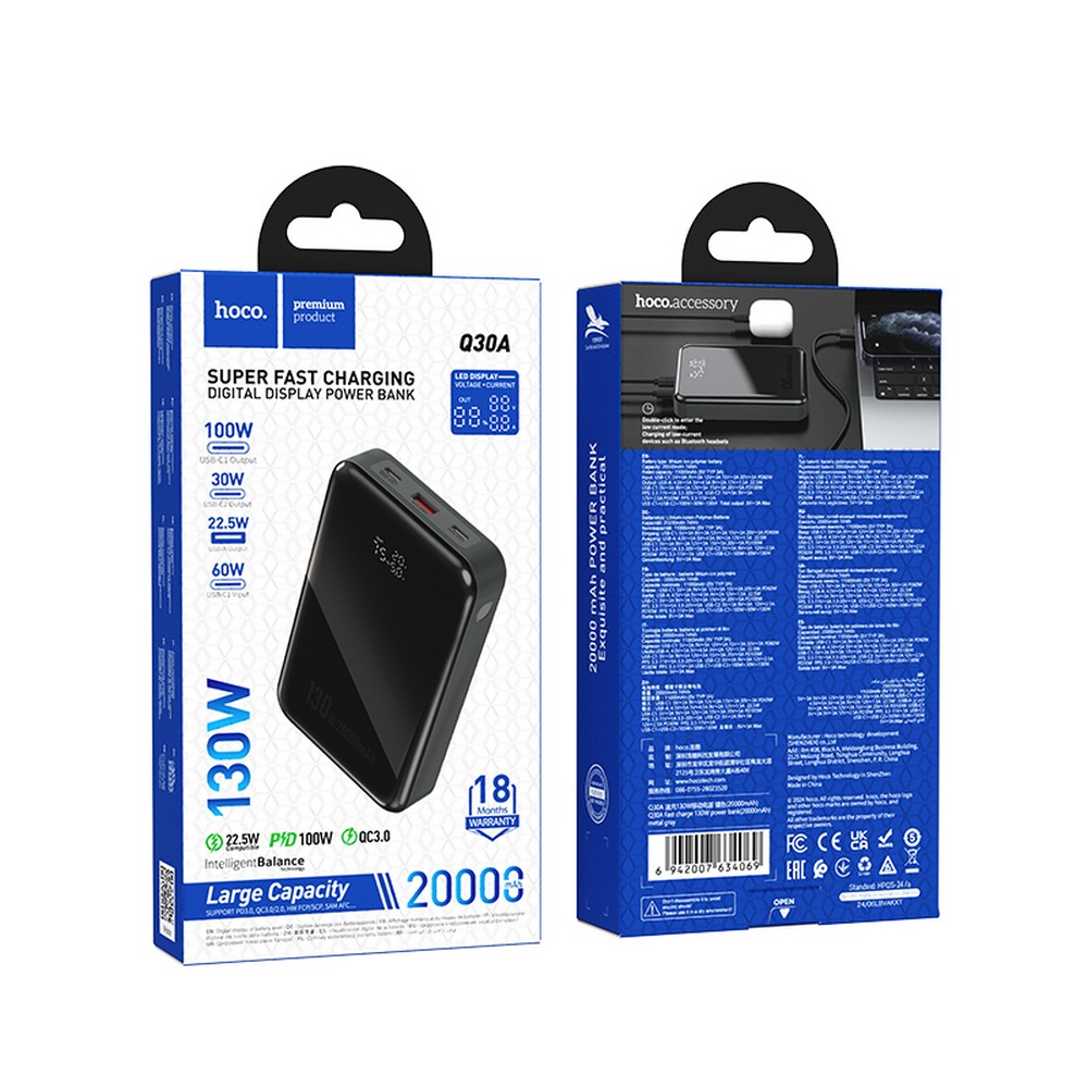 Портативный аккумулятор HOCO Q30A/ 100W / 20000mAh / Black photo 4