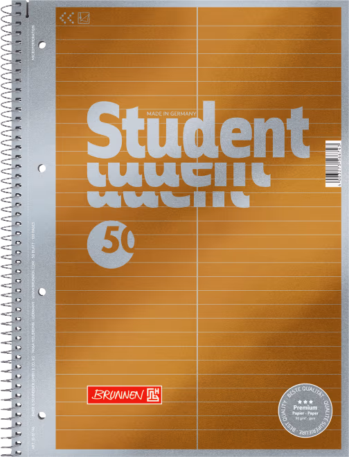 Notebook College-Block Brunnen A4 pe spirala pentru dicționar, 50 de foi 90 g/m2 Coperta Aur Metallic, 2 coloane 