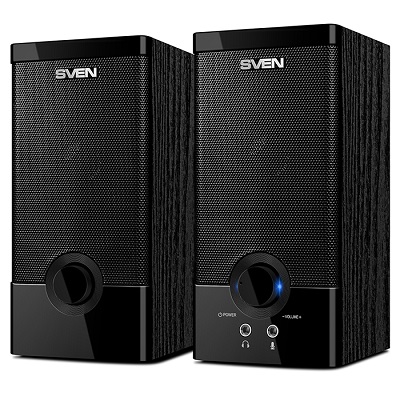 SVEN SPS-603 Black,  2.0 / 2x3W RMS, USB power supply, headphone and microphone jack, wooden,  2.1" photo 1