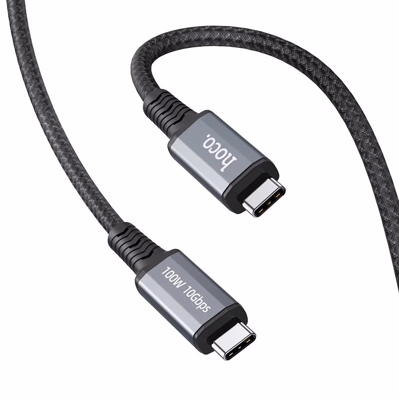 Cable  USB-C to USB-C HOCO “US01”,  1.2m,  Black, USB3.1 GEN2 up to PD100W charging power for laptop, 10Gbps, Charging Data Cable, 4K 60Hz HD screen mirroring, E-marker chip, Outer material: Nylon braid + Aluminum alloy. 