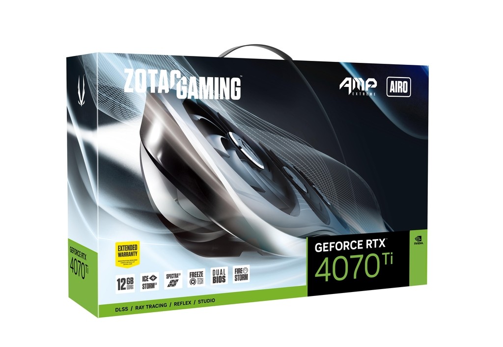 ZOTAC GeForce RTX 4070 Ti AMP Extreme AIRO 12GB GDDR6X, 192bit, 2700/21000Mhz, Ada Lovelace/DLSS3, PCIeX16 4.0, 1xHDMI, 3xDP, Aerodynamic Design, Triple Fan/ IceStorm 2.0, Active Fan Control/FREEZE Fan Stop/Composite Heatpipes, SPECTRA 2.0 RGB, Metal Back photo 1
