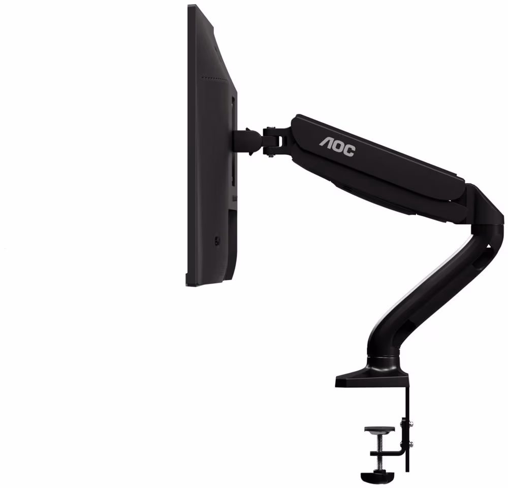 Arm for 1 monitors 13”-31.5” -  AOC AS110D0 Black, Desk Clamp/Grommet, Aluminum structure, Gas spring, Height adjustment, Max.Load: 2-9kg, Tilt: '-90°~+85°, Swivel:180°, Rotation:360°, Hidden cable management, VESA 75/100