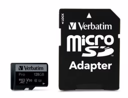 Карта памяти microSD 128GB Verbatim Pro U3, 90MB/s, + SD Adapter