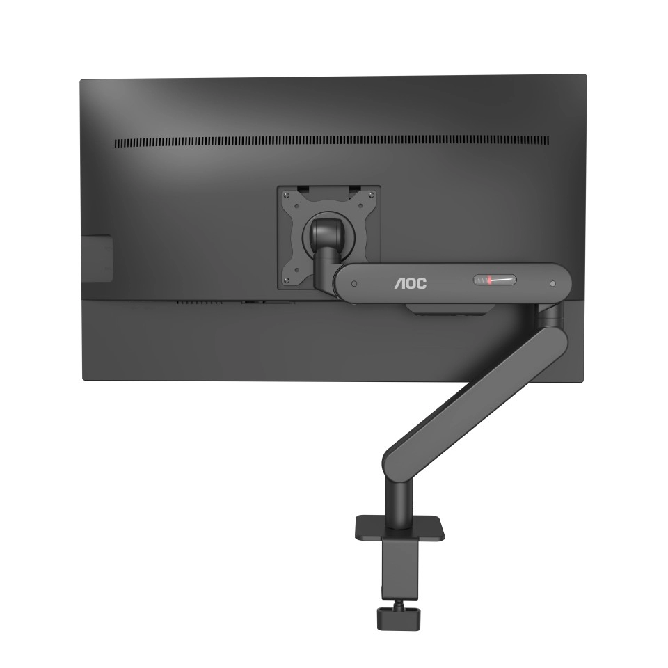 Arm for 1 monitors 17”-34” -  AOC AM400B Black, Desk Clamp/Grommet, Aluminum structure, Mechanical Gas Spring System, Height adjustment, Max.Load: 2-9kg, Tilt: '-90°~+85°, Swivel:180°, Rotation:360°, Hidden cable management, VESA 75/100