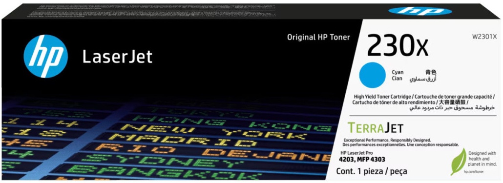 HP 230X Cyan Toner 5,500 pages for  HP Color LaserJet Pro 4203dn, HP Color LaserJet Pro 4203dw, HP LaserJet Pro MFP 4303dw, HP LaserJet Pro MFP 4303fdn, HP LaserJet Pro MFP 4303fdw photo 1