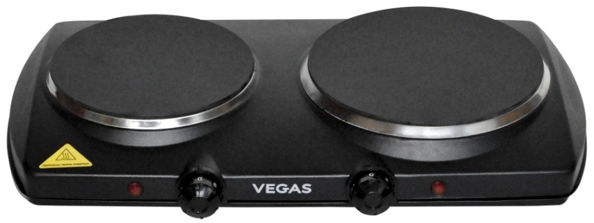 Плита настольная электрическая Vegas VEC2048, 2 конфорок, 2000 Вт, Черный