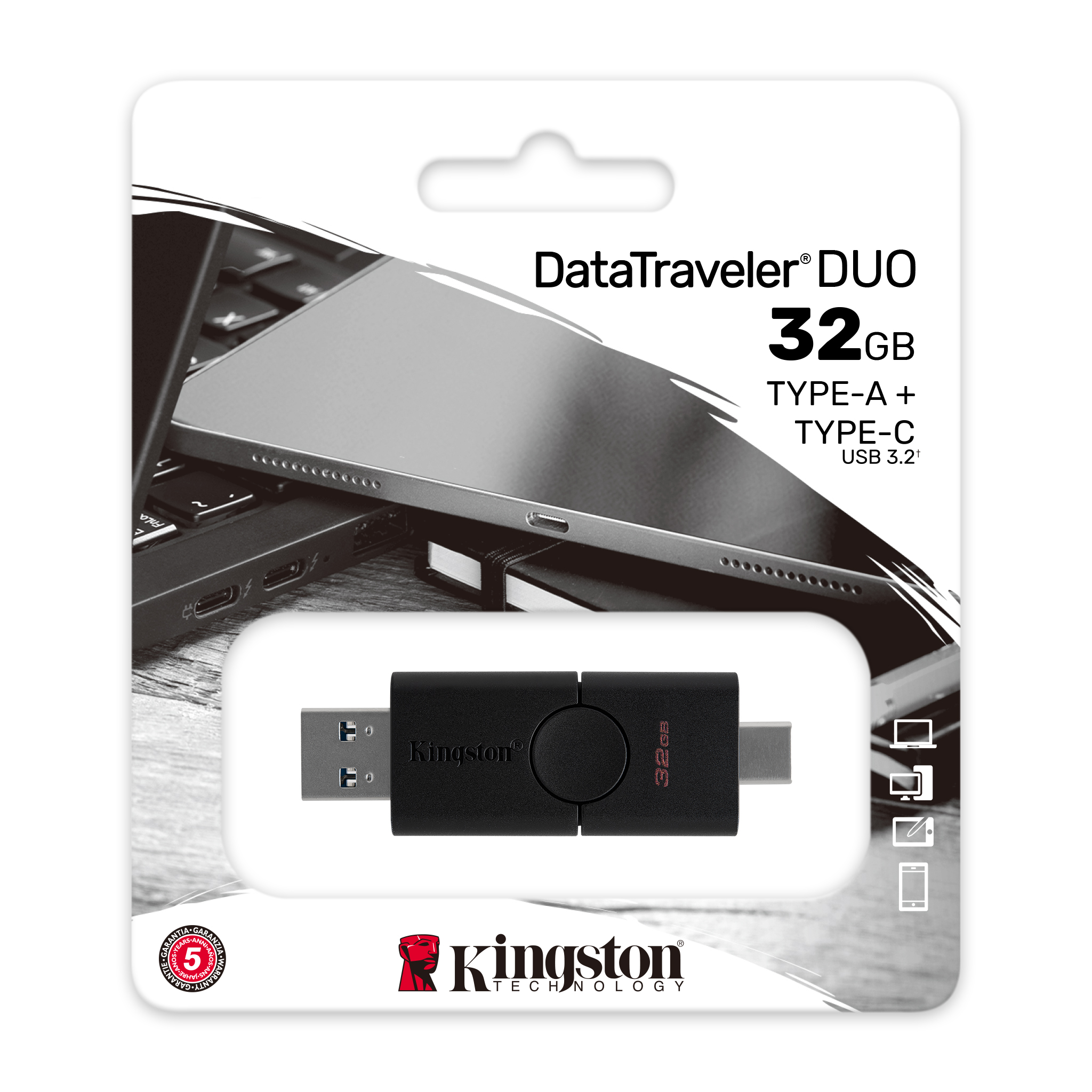 32GB USB3.2 Kingston DataTraveler Duo, USB-A + USB-C, Innovative dual slider casing (Read 100 MByte/s, Write 15 MByte/s) photo 3