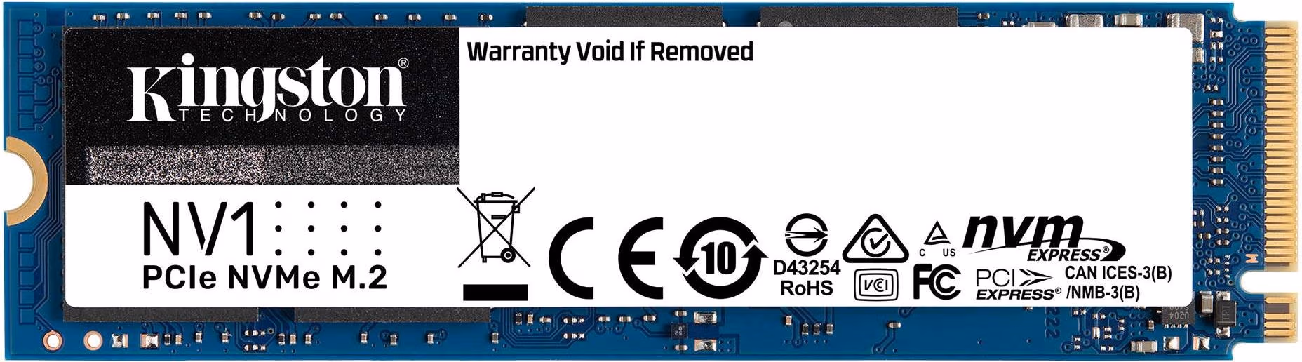 M.2 NVMe SSD 250GB Kingston NV1, Interface: PCIe3.0 x4 / NVMe1.3, M2 Type 2280 form factor, Sequential Reads 2100 MB/s, Sequential Writes 1100 MB/s, Max Random 4k Read 180,000 / Write 200,000 IOPS, SM2263XT controller, 60TBW, 3D NAND TLC 