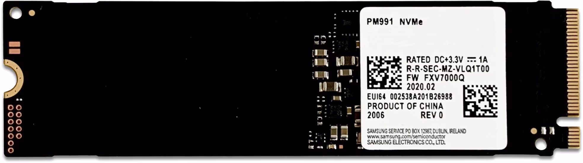 M.2 NVMe SSD 128GB Samsung PM991, Interface: PCIe3.0 x4 / NVMe1.2, M2 Type 2242 form factor, Sequential Read: 2000 MB/s, Sequential Write: 1000 MB/s, Max Random 4k: Read / Write: 64K IOPS/220K IOPS, Samsung Phoenix controller, V-NAND TLC, Bulk 