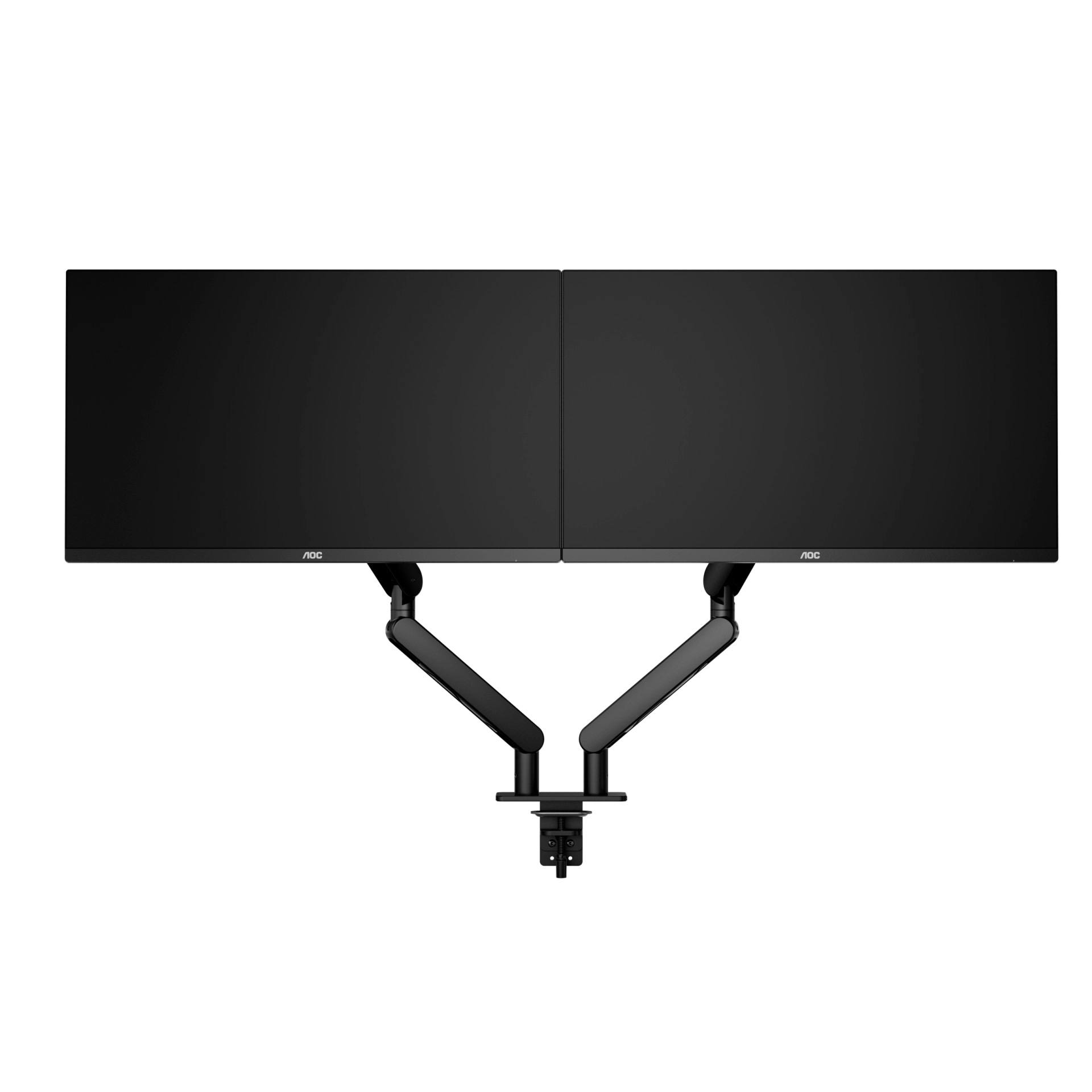 Arm for 2 monitors 17”-34” -  AOC AM420B Black, Desk Clamp/Grommet, Aluminum structure, Mechanical Gas Spring System, Height adjustment, Max.Load: 2-9kg, Tilt: '-90°~+85°, Swivel:180°, Rotation:360°, Hidden cable management, VESA 75/100