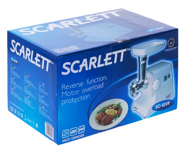 Мясорубка шнековая Scarlett SC-4249, 1 кг/мин, 230 Вт, Белый photo 3
