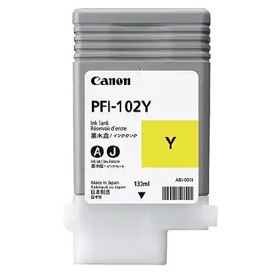Ink Cartridge Canon PFI-102 Y, yellow, 130ml for iPF500,510,600,605,610,650,655,700,710,720,750,755,760,765 photo 1