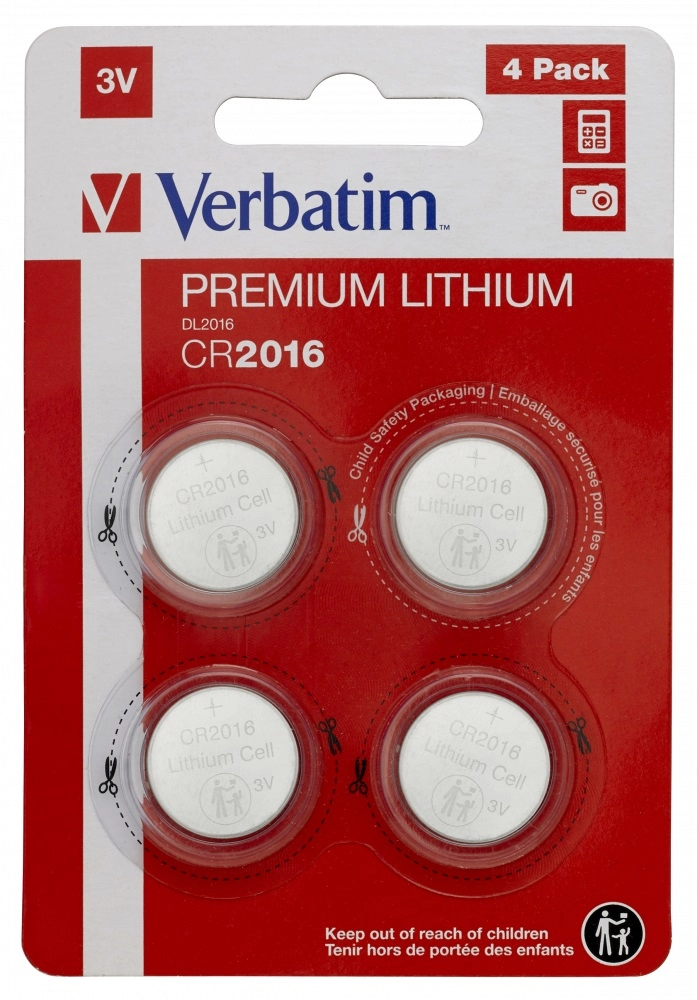 Verbatim Lithium Battery CR2016 3V 4pcs, Blister pack