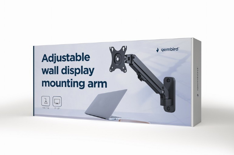 Monitor wall mount arm for 1 monitor up to 27”  Gembird MA-WA1-01, Adjustable wall display mounting arm (rotate, tilt, swivel),  VESA 75/100, up to 9 kg, black photo 3