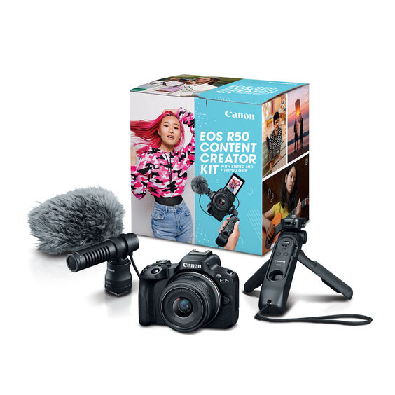 Безерккальная камера Canon EOS R50 18-45 Content Creator Kit (камера+объектив+микрофон+штатив+карта памяти) (5811C036) photo 1