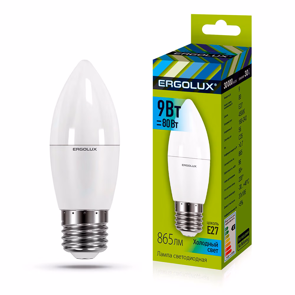 Светодиодная лампа Ergolux LED-CA35-9W-E27-4K 