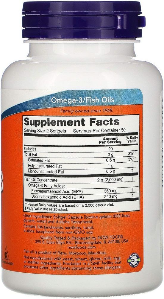 Рыбий жир Now Foods OMEGA-3 1000mg  100 SGELS photo 3