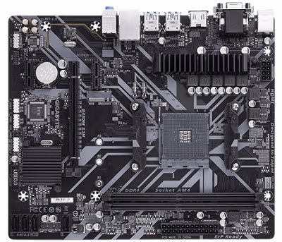 GIGABYTE B450M S2H, Socket AM4, AMD B450, Dual 2xDDR4-3200, APU AMD graphics, VGA, DVI, HDMI, 1xPCIe X16, 4xSATA3, RAID, 1xM.2, 2xPCIe X1, ALC887 HDA, GbE LAN, 6xUSB3.1, RGB Fusion, mATX