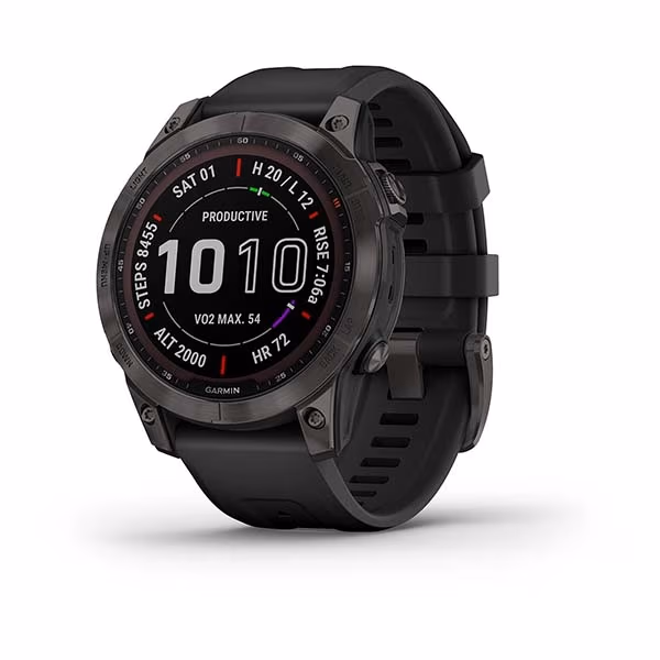 Garmin Fenix 7 Sapphire Solar Carbon Gray DLC Titanium with Black Band 