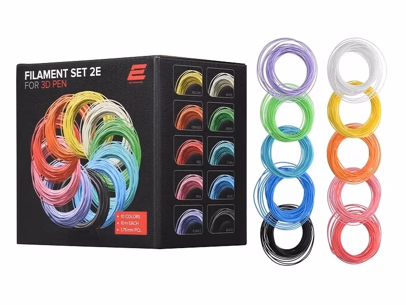 Filament set for 3D Pen PCL 1.75 mm (10 colors x 10m), low temperature PCL material, safe for kids