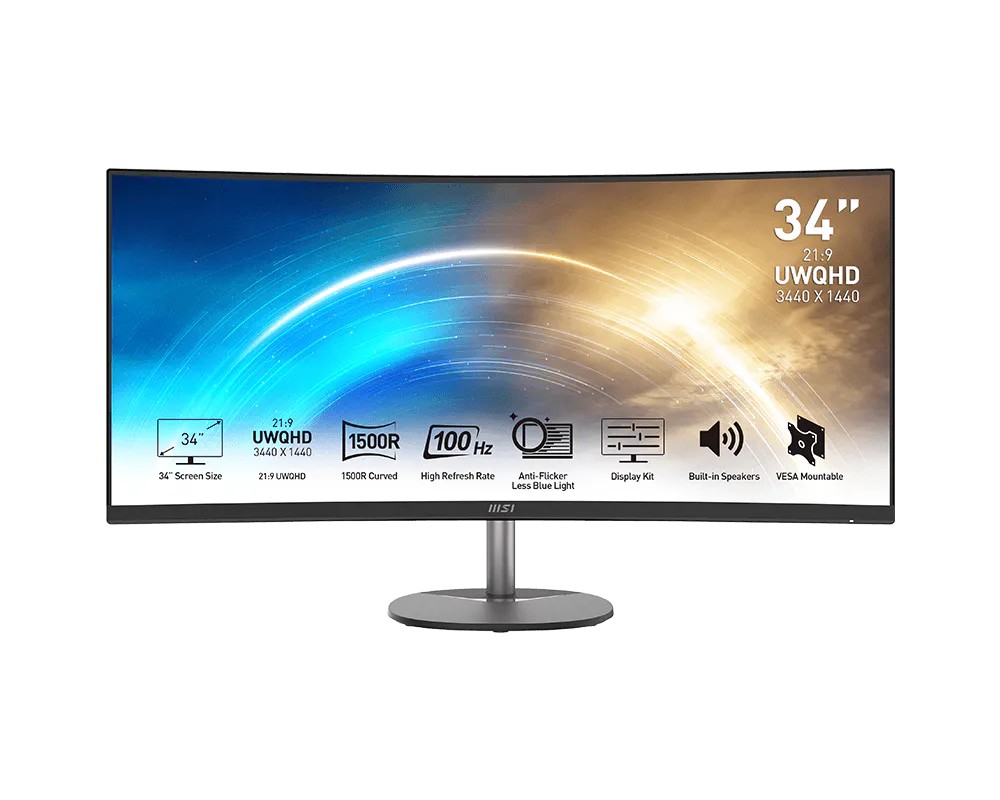 34.0” Monitor MSI PRO MP341CQ/ Curved/ 4K/ 21:9/ 1ms/ 100Hz/ Black photo 1 34.0” Monitor MSI PRO MP341CQ/ Curved/ 4K/ 21:9/ 1ms/ 100Hz/ Black photo 1