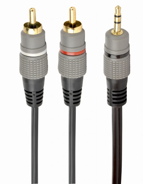 Audio cable 3.5mm-RCA - 2.5m - Cablexpert CCA-352-2.5M, 3.5 mm stereo plug to 2*RCA plugs 2.5m cable, gold-plated connectors, 2.5m photo 1