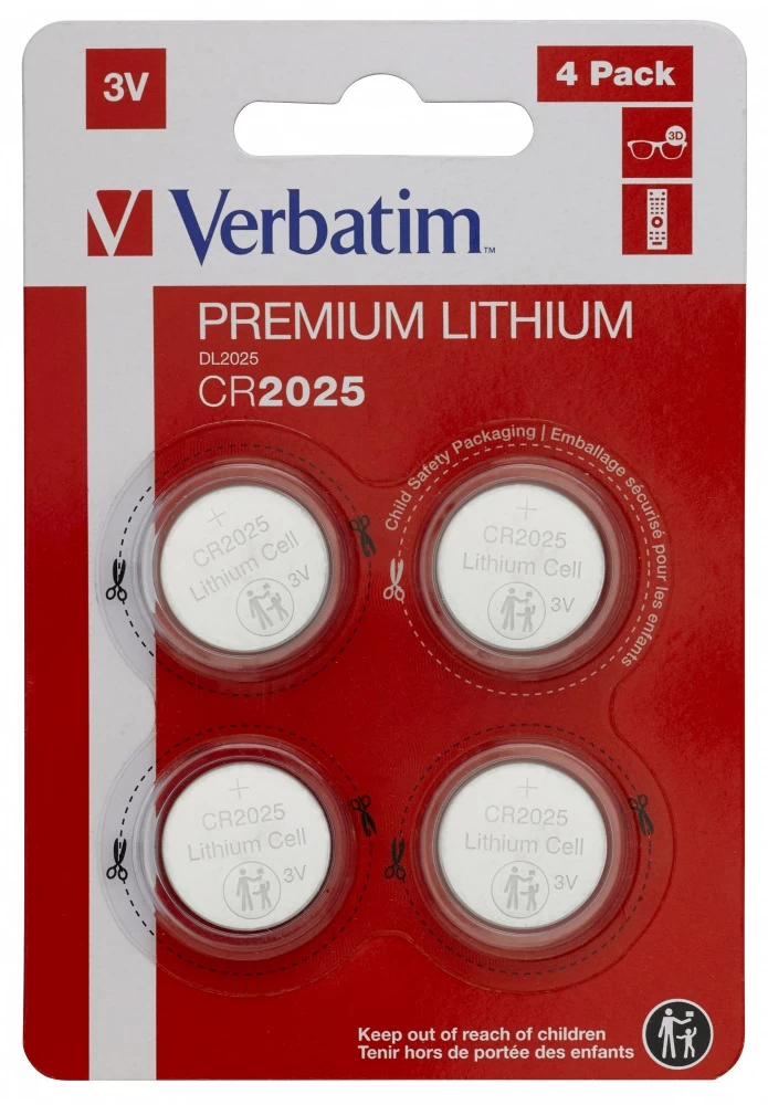 Verbatim Lithium Battery CR2025 3V 4pcs, Blister pack
