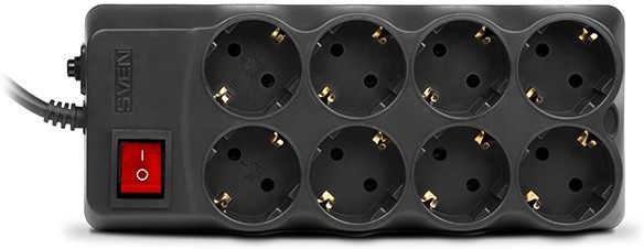 Surge Protector SVEN Optima Pro, 8 Sockets, 3.1m, Black photo 1