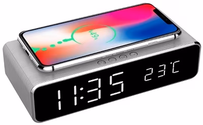 Gembird DAC-WPC-01 Digital alarm Clock with Wireless charging function, Black