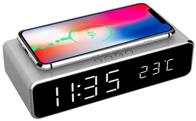 Gembird DAC-WPC-01 Digital alarm Clock with Wireless charging function, Black photo 1