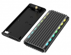 USB enclosure for M.2 NVMe drives, USB 3.1 gen 2 (10 Gbps), RGB LED backlight, aluminum, support: M.2 of 22 mm 2230, 2242, 2262, 2280, SATA and NVMe; M-, B-, M+B key, 0.20m cable USB-C/A thumbnav 3