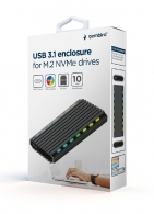 USB enclosure for M.2 NVMe drives, USB 3.1 gen 2 (10 Gbps), RGB LED backlight, aluminum, support: M.2 of 22 mm 2230, 2242, 2262, 2280, SATA and NVMe; M-, B-, M+B key, 0.20m cable USB-C/A thumbnav 4