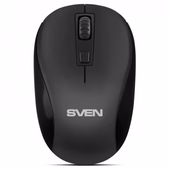 SVEN RX-255W Wireless, Optical Mouse, 2.4GHz, Nano Receiver, 800/1200/1600 dpi, DPI resolution switch, symmetric shape, USB, Black