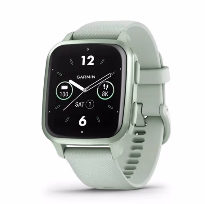 Garmin Venu Sq 2 Music Edition, Metallic Mint Bezel with Cool Mint case and Silicone Band 