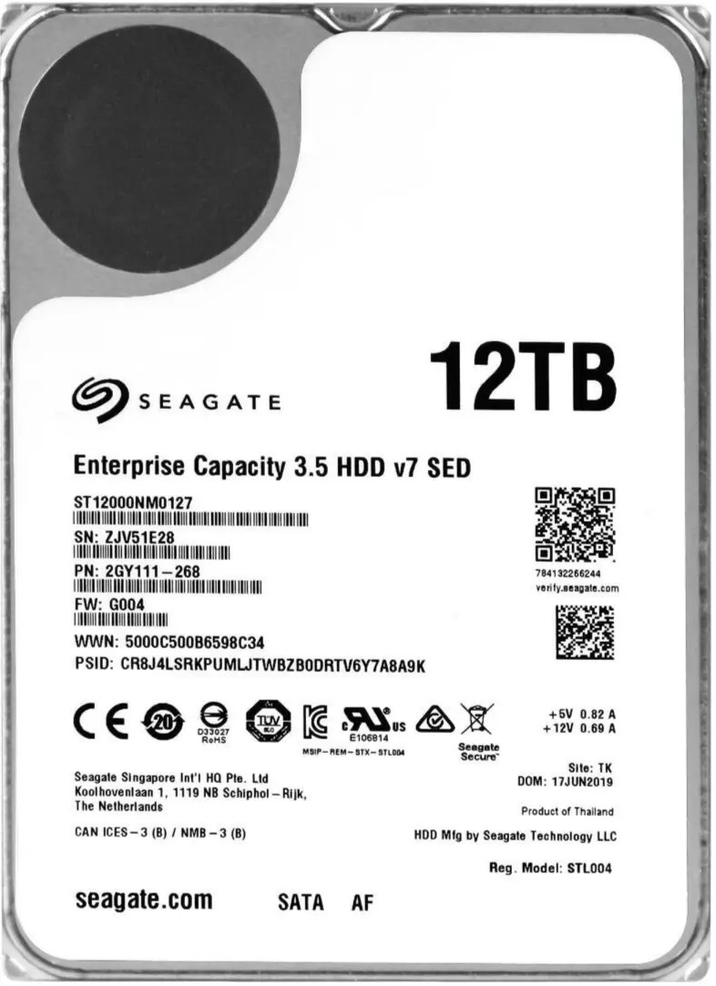 3.5” HDD 12.0TB  Seagate ST12000NM0127 Enterprise Capacity v7 SED (Helium), 7200rpm, 256MB, SATAIII, Self-Encryption 512E model, NP photo 1